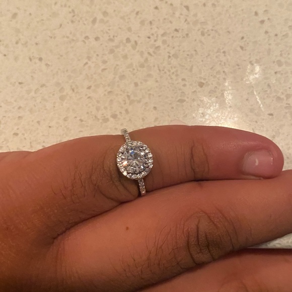 Halo Round Cut Engagement Ring Sterling Silver Stamped 925 Austrian Crystal - Picture 3 of 14